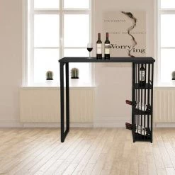 WOLTU Table De Bar Avec 3 Tablettes. Table De Bistrot En Métal Et MDF. 120x40x105cm. Noir -Table haute et bar Soldes 38233496 4