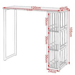 WOLTU Table De Bar Avec 3 Tablettes. Table De Bistrot En Métal Et MDF. 120x40x105cm. Chêne Clair -Table haute et bar Soldes 38233497 3