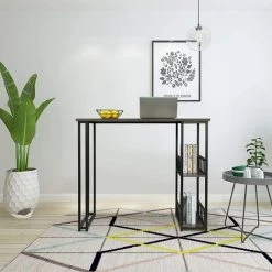 WOLTU Table De Bar Avec 2 Tablettes. Table De Bistrot En Métal Et MDF. 120x50x105cm. Noir+Rouille -Table haute et bar Soldes 38233701 2