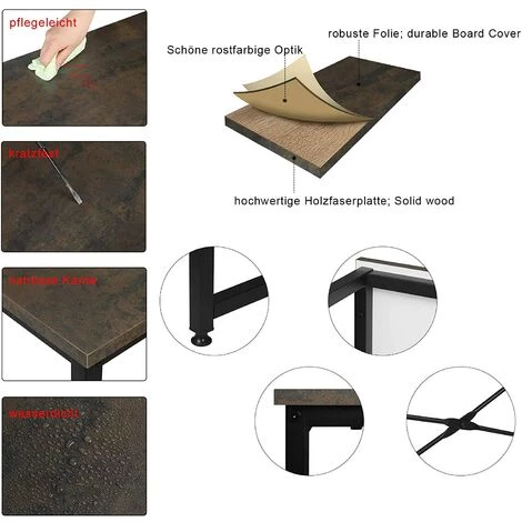 WOLTU 1 X Table De Bar. Table De Bistrot. Table à Manger. Structure En Métal. Plateau En MDF. 140x40x100 Cm. Noir+Rouille 6 WOLTU 1 X Table De Bar. Table De Bistrot. Table à Manger. Structure En Métal. Plateau En MDF. 140x40x100 Cm. Noir+Rouille – Image 4