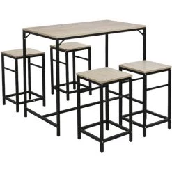 OOBEST Ensemble Table De Bar Bistrot + 4 Chaises Avec Repose-pieds Table Mange-debout Table Haute Cuisine -Table haute et bar Soldes 39045433 2