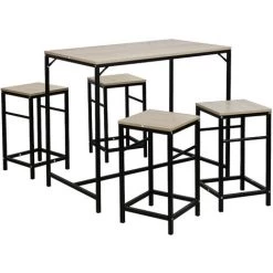 OOBEST Ensemble Table De Bar Bistrot + 4 Chaises Avec Repose-pieds Table Mange-debout Table Haute Cuisine -Table haute et bar Soldes 39045433 4