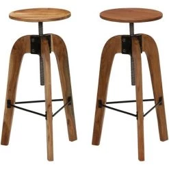 HAPPYSHOPPING Chaises De Bar 2 Pcs Bois D'acacia Solide