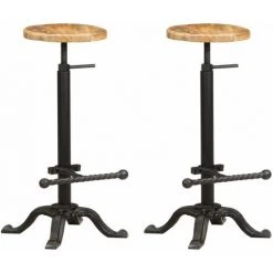 HAPPYSHOPPING Chaises De Bar 2 Pcs Bois De Manguier Solide