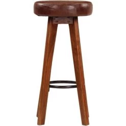 HAPPYSHOPPING Chaises De Bar 2 Pcs Cuir Veritable Et Bois D'acacia Solide -Table haute et bar Soldes 39618480 3