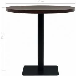 HAPPYSHOPPING Table De Bistro MDF Et Acier Rond 80 X 75 Cm Frene Fonce -Table haute et bar Soldes 39700907 5