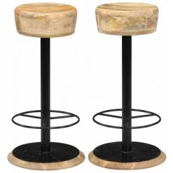 HAPPYSHOPPING Chaises De Bar 2 Pcs Bois De Manguier Solide
