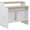 HAPPYSHOPPING Table De Bar Avec 2 Dessus De Table Blanc Et Chene 130x40x120cm -Table haute et bar Soldes 39709625 1