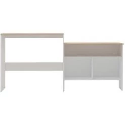 HAPPYSHOPPING Table De Bar Avec 2 Dessus De Table Blanc Et Chene 130x40x120cm -Table haute et bar Soldes 39709625 3