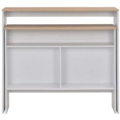HAPPYSHOPPING Table De Bar Avec 2 Dessus De Table Blanc Et Chene 130x40x120cm -Table haute et bar Soldes 39709625 4