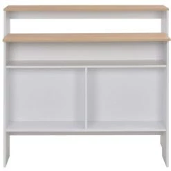 HAPPYSHOPPING Table De Bar Avec 2 Dessus De Table Blanc Et Chene 130x40x120cm -Table haute et bar Soldes 39709625 5