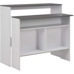 HAPPYSHOPPING Table De Bar Avec 2 Dessus De Table Blanc Et Gris 130x40x120 Cm