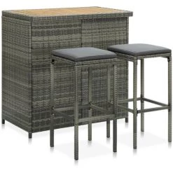 ASUPERMALL Ensemble De Bar 3 Pcs Resine Tressee Gris