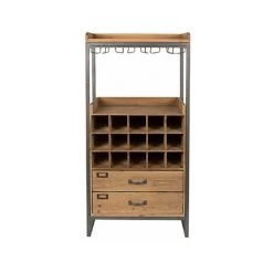 M-S Meuble Bar Et Range-bouteilles Avec 2 Tiroirs En Sapin Et Métal