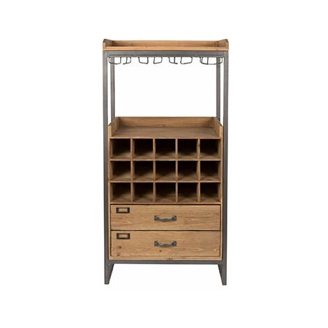 M-S Meuble Bar Et Range-bouteilles Avec 2 Tiroirs En Sapin Et Métal 3 M-S Meuble Bar Et Range-bouteilles Avec 2 Tiroirs En Sapin Et Métal