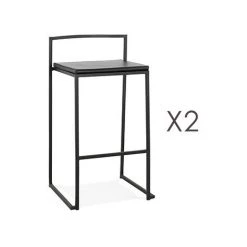 M-S Lot De 2 Tabourets De Bar H65 Cm En PU Et Métal Noir