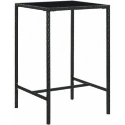 HAPPYSHOPPING Table De Bar De Jardin Noir 70x70x110cm Resine Tressee Et Verre