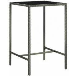 HAPPYSHOPPING Table De Bar De Jardin Gris 70x70x110cm Resine Tressee Et Verre