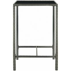 HAPPYSHOPPING Table De Bar De Jardin Gris 70x70x110cm Resine Tressee Et Verre -Table haute et bar Soldes 40267347 3