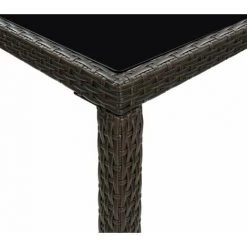 HAPPYSHOPPING Table De Bar De Jardin Marron 130x60x110cm Resine Tressee Verre -Table haute et bar Soldes 40267357 5