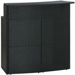 HAPPYSHOPPING Table De Bar De Jardin Noir 120x55x110 Cm Resine Tressee