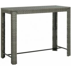 HAPPYSHOPPING Table De Bar De Jardin Gris 140,5x60,5x110,5 Cm Resine Tressee