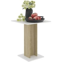HAPPYSHOPPING Table De Bistro Blanc Et Chene Sonoma 60x60x75 Cm Agglomere -Table haute et bar Soldes 40285454 3