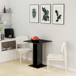 HAPPYSHOPPING Table De Bistro Noir Brillant 60x60x75 Cm Agglomere