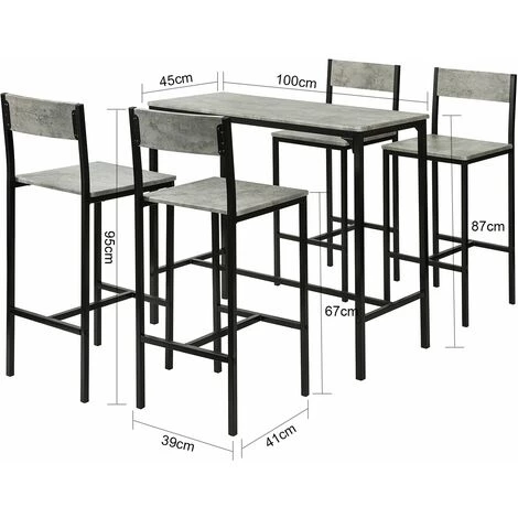 Set De 1 Table + 4 Chaises Ensemble Table De Bar, SoBuy® OGT14-HG 4 Set De 1 Table + 4 Chaises Ensemble Table De Bar, SoBuy® OGT14-HG – Image 2