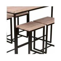 FORNORD Table De Bar + 4 Tabourets De Bar En Bois Et Métal Noir - Bois -Table haute et bar Soldes 40525832 3