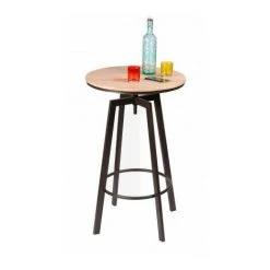 FORNORD Table De Bar Ronde Style Industriel En Bois Et Métal Noir Ajustable - Bois