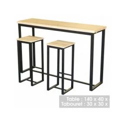 FORNORD Table De Bar Murale + 2 Tabourets De Bar Bois Et Métal Noir - Bois -Table haute et bar Soldes 40526907 2