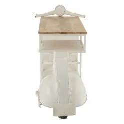 LES TENDANCES Bar Scooter Métal Blanc Et Manguier Massif Clair Nayra -Table haute et bar Soldes 40649652 4