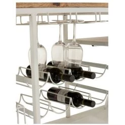 LES TENDANCES Bar Scooter Métal Blanc Et Manguier Massif Clair Nayra -Table haute et bar Soldes 40649652 5