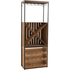 LES TENDANCES Armoire Bar Bois Massif Foncé Et Pieds Métal Noir Corai L 60 Cm