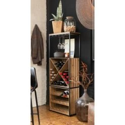 LES TENDANCES Armoire Bar Bois Massif Foncé Et Pieds Métal Noir Corai L 60 Cm -Table haute et bar Soldes 40717251 3