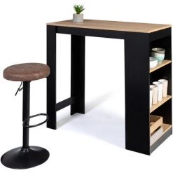 IDMARKET Table De Bar BARTH 2 à 4 Personnes Bois Noir Et Plateau Façon Hêtre - Noir -Table haute et bar Soldes 40900572 5