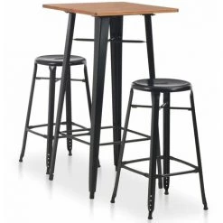 HAPPYSHOPPING Mobilier De Bar 3 Pcs Acier Noir