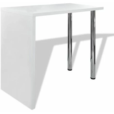 HAPPYSHOPPING Table De Bar MDF Avec 2 Pieds En Acier Haut Brillance Blanc 4 HAPPYSHOPPING Table De Bar MDF Avec 2 Pieds En Acier Haut Brillance Blanc – Image 2