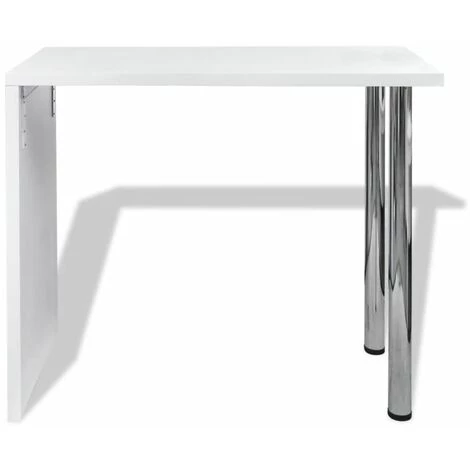 HAPPYSHOPPING Table De Bar MDF Avec 2 Pieds En Acier Haut Brillance Blanc 6 HAPPYSHOPPING Table De Bar MDF Avec 2 Pieds En Acier Haut Brillance Blanc – Image 4