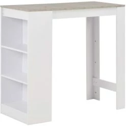 HAPPYSHOPPING Table De Bar Avec Etagere Blanc 110x50x103 Cm