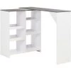 HAPPYSHOPPING Table De Bar Avec Tablette Amovible Blanc 138x39x110 Cm -Table haute et bar Soldes 41839792 1