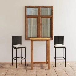 HAPPYSHOPPING Ensemble De Bar De Jardin Avec Coussins 3 Pcs Noir