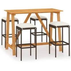 HAPPYSHOPPING Ensemble De Bar De Jardin Avec Coussins 5 Pcs Marron -Table haute et bar Soldes 41850344 2