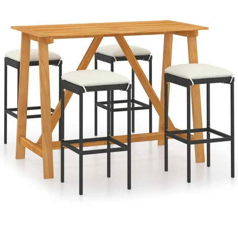 HAPPYSHOPPING Ensemble De Bar De Jardin Avec Coussins 5 Pcs Noir 4 HAPPYSHOPPING Ensemble De Bar De Jardin Avec Coussins 5 Pcs Noir â Image 2