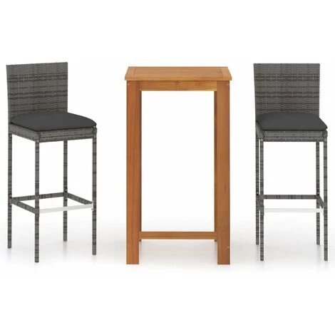 HAPPYSHOPPING Ensemble De Bar De Jardin Avec Coussins 3 Pcs Gris 4 HAPPYSHOPPING Ensemble De Bar De Jardin Avec Coussins 3 Pcs Gris â Image 2