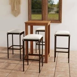 HAPPYSHOPPING Ensemble De Bar De Jardin Avec Coussins 5 Pcs Marron