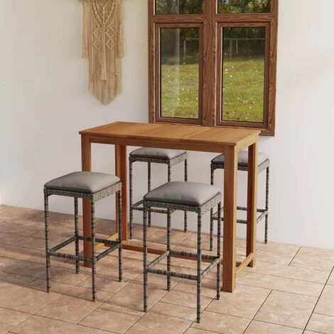 HAPPYSHOPPING Ensemble De Bar De Jardin Avec Coussins 5 Pcs Gris 3 HAPPYSHOPPING Ensemble De Bar De Jardin Avec Coussins 5 Pcs Gris