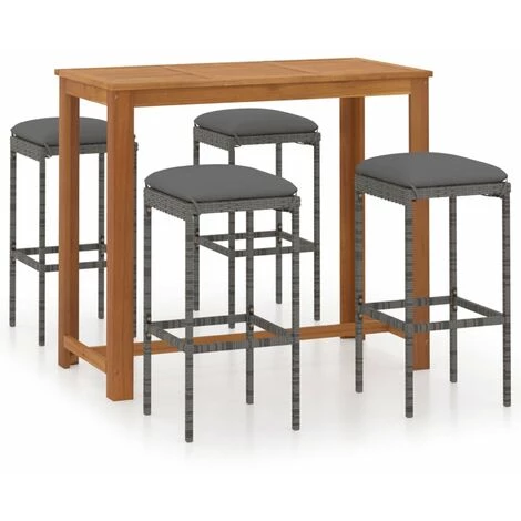 HAPPYSHOPPING Ensemble De Bar De Jardin Avec Coussins 5 Pcs Gris 4 HAPPYSHOPPING Ensemble De Bar De Jardin Avec Coussins 5 Pcs Gris – Image 2