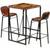 HAPPYSHOPPING Ensemble De Bar 3 Pcs Bois Massif Recycle Et Cuir De Chevre -Table haute et bar Soldes 41956044 1